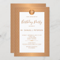 Copper Metallic White Monogram Birthday Party