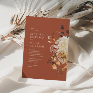Copper Modern Fall Terracotta Floral Wedding Invitation