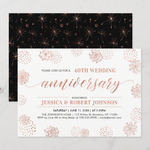 Copper   Modern Floral 40th Wedding Anniversary Invitation