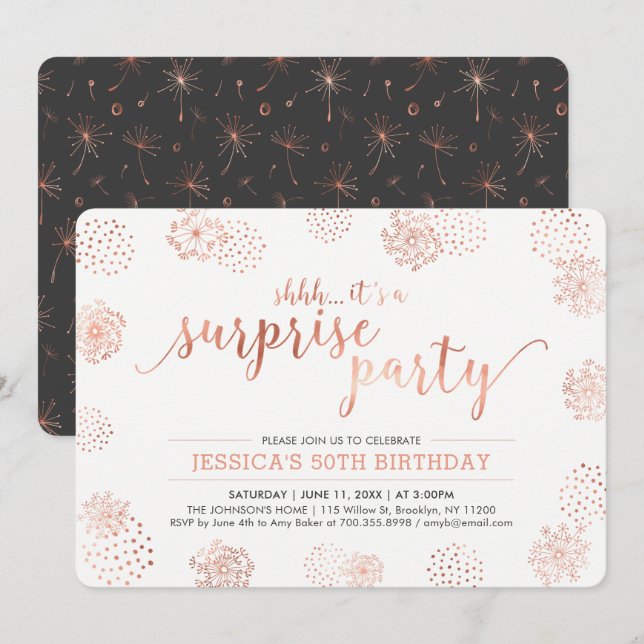 Copper | Modern Surprise 50th Birthday Party Invitation (Front/Back)