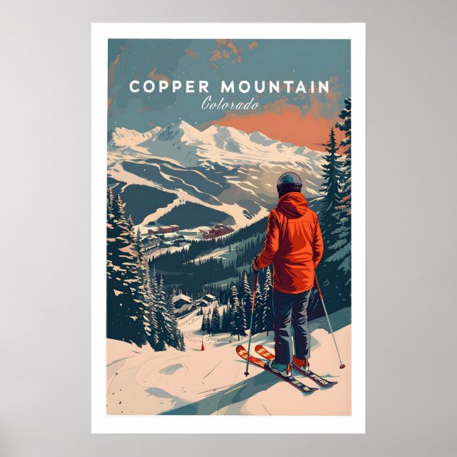 Copper Mountain Travel Poster Skiing Into Sunset 1 (Front)