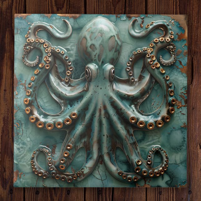 Copper Octopus Teal Ceramic Tile (Creator Uploaded)
