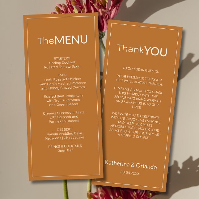 Copper Old Money Wedding Menu Thank You Note (Creator Uploaded)
