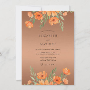 Copper Painted Poppy Wedding Invitation