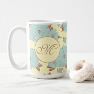 Copper Pale Teal Floral on Pastel yellow Coffee Mug