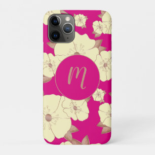 Copper Pastel Yellow Floral on Fuchsia background iPhone 11 Pro Case