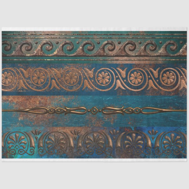 Copper Patina and Turquoise Grecian Metallic Tissue Paper (Front)
