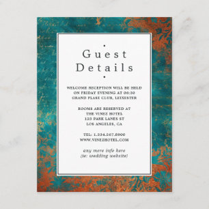 Copper Patina and Turquoise Wedding Guest Details Enclosure Card