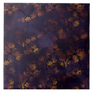 Copper Patina Damask Watercolor Pattern Ceramic Tile