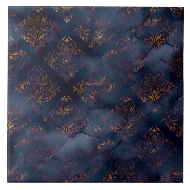 Copper Patina Damask Watercolor Pattern  Ceramic Tile (Front)
