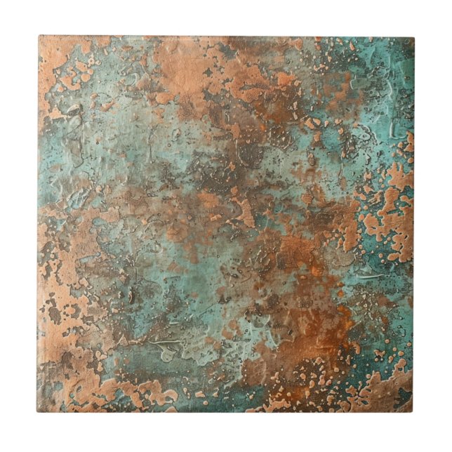 Copper Patina Metallic Rustic  Ceramic Tile (Front)