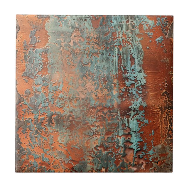 Copper Patina Metallic Rustic  Ceramic Tile (Front)
