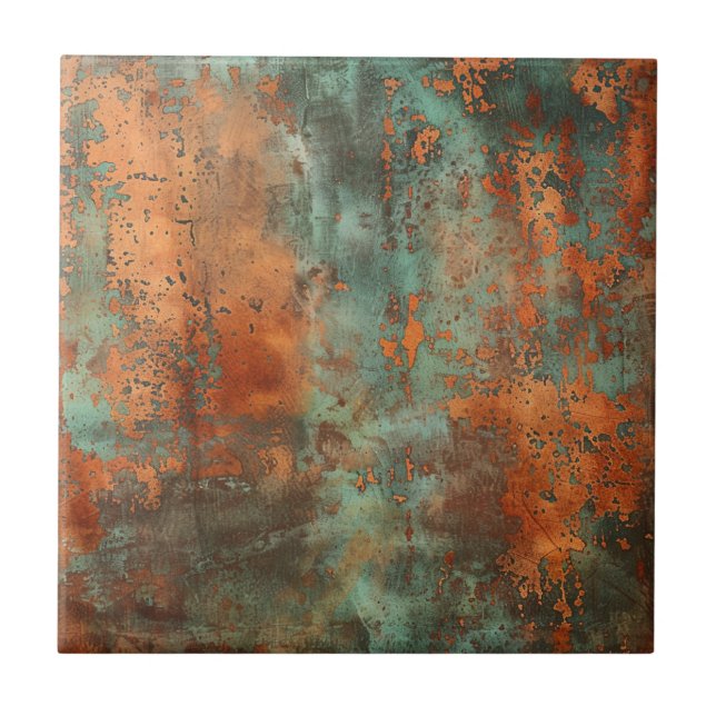 Copper Patina Metallic Rustic  Ceramic Tile (Front)