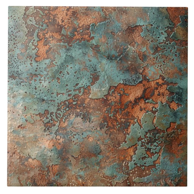 Copper Patina Metallic Rustic  Ceramic Tile (Front)