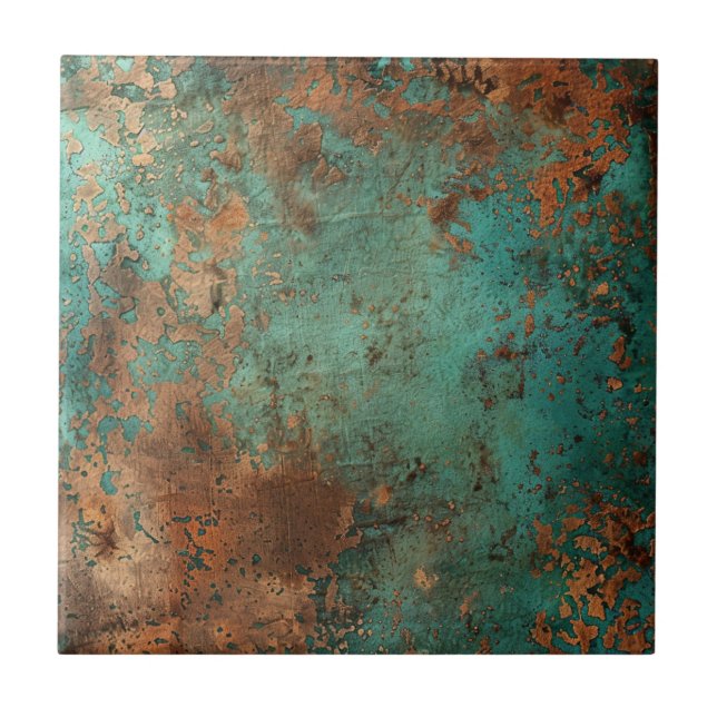 Copper Patina Metallic Rustic  Ceramic Tile (Front)