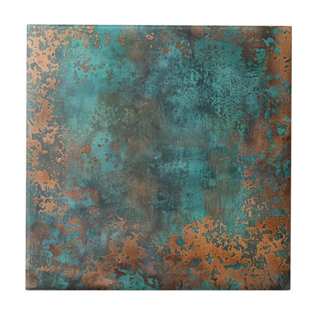 Copper Patina Metallic Rustic  Ceramic Tile (Front)