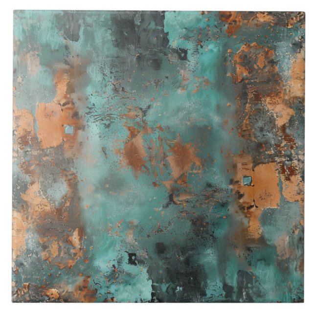 Copper Patina Metallic Rustic  Ceramic Tile (Front)