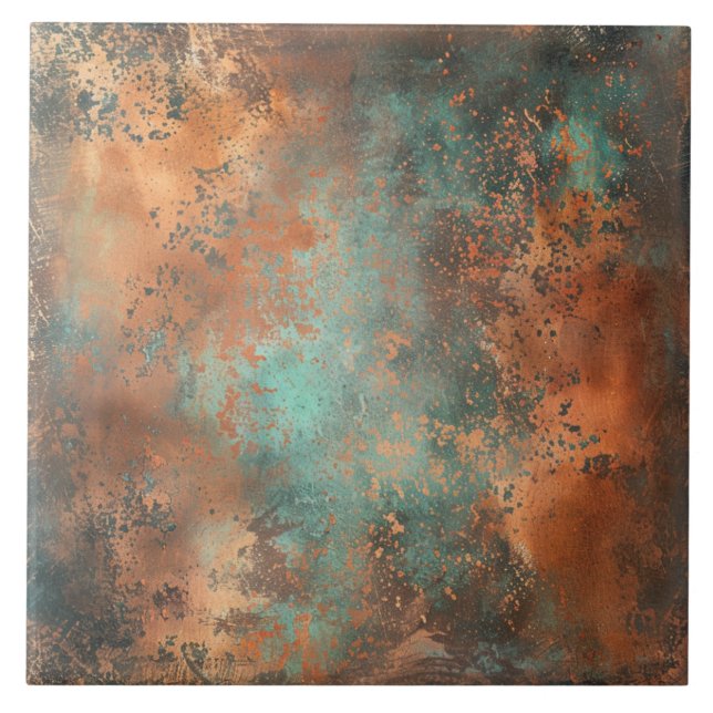 Copper Patina Metallic Rustic  Ceramic Tile (Front)