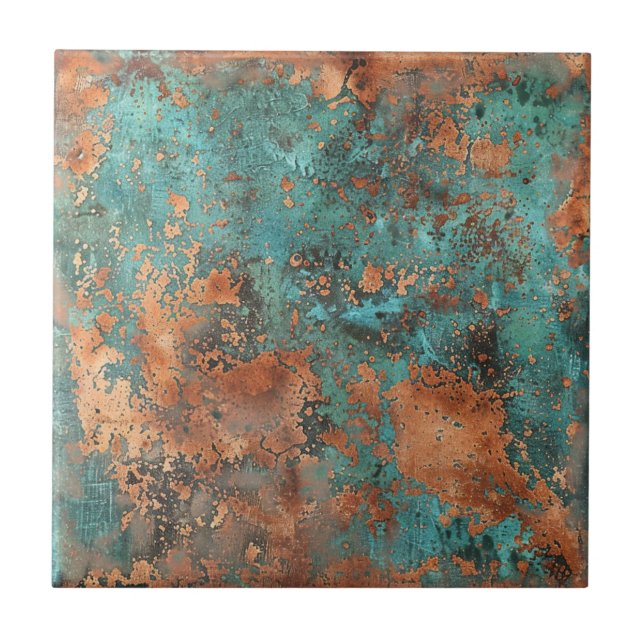 Copper Patina Metallic Rustic  Ceramic Tile (Front)