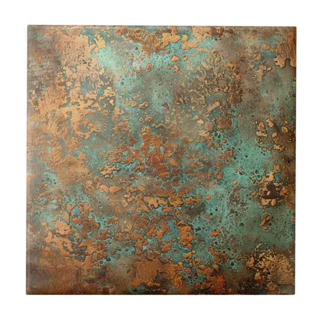 Copper Patina Metallic Rustic  Ceramic Tile (Front)
