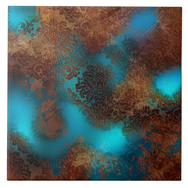 Copper Patina Rusted Damask  Ceramic Tile (Front)