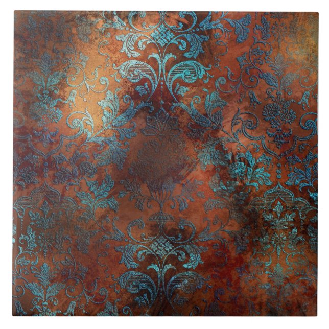 Copper Patina Rusted Damask  Ceramic Tile (Front)
