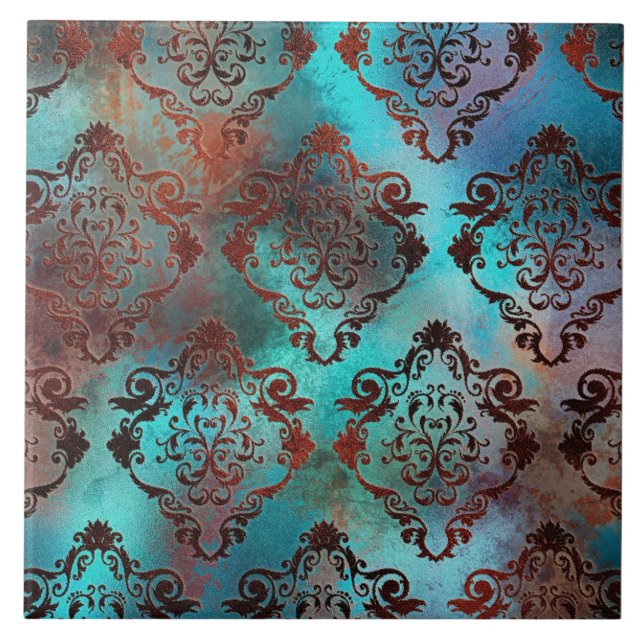 Copper Patina Rusted Damask  Ceramic Tile (Front)