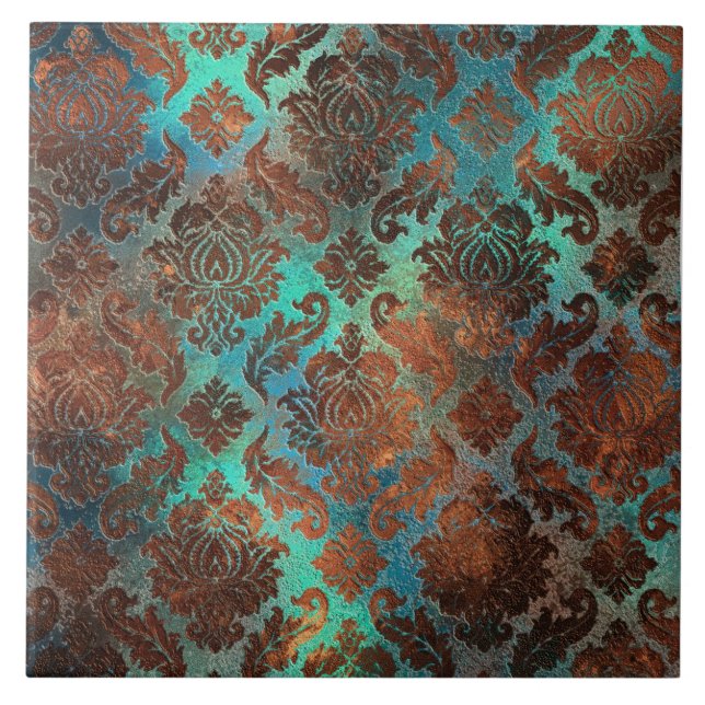 Copper Patina Rusted Damask  Ceramic Tile (Front)