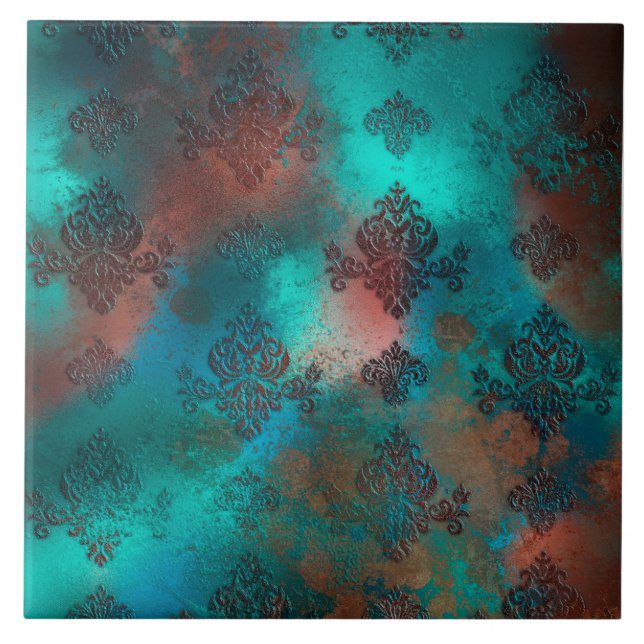 Copper Patina Rusted Damask  Ceramic Tile (Front)