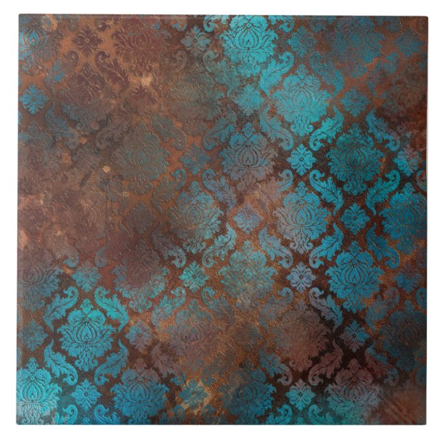 Copper Patina Rusted Damask  Ceramic Tile (Front)