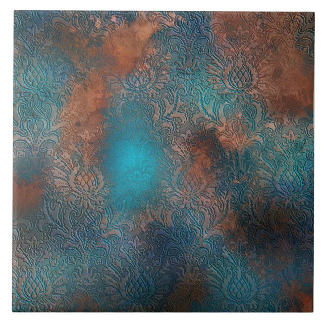 Copper Patina Rusted Damask  Ceramic Tile (Front)
