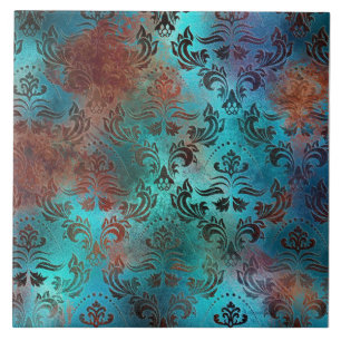 Copper Patina Rusted Damask Ceramic Tile