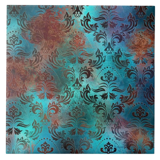 Copper Patina Rusted Damask  Ceramic Tile (Front)