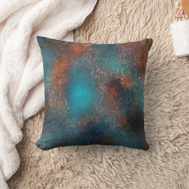 Copper Patina Rusted Damask  Cushion (Blanket)