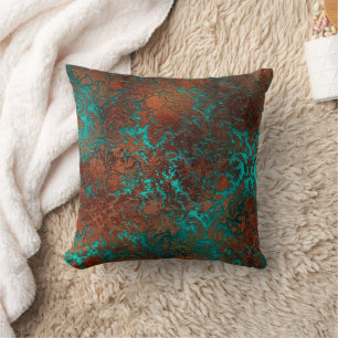 Copper Patina Rusted Damask  Cushion