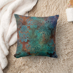 Copper Patina Rusted Damask Cushion