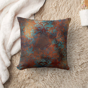 Copper Patina Rusted Damask  Cushion
