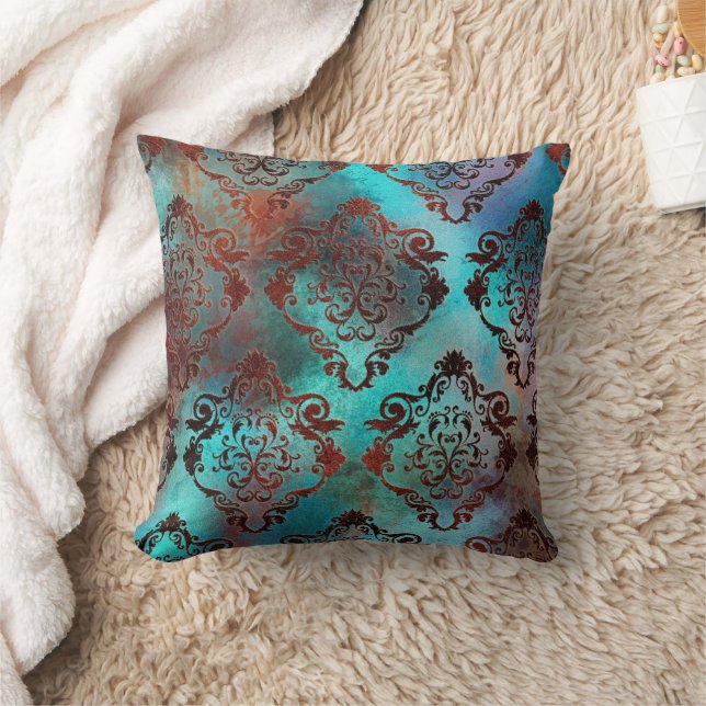 Copper Patina Rusted Damask  Cushion (Blanket)