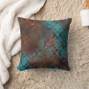 Copper Patina Rusted Damask  Cushion
