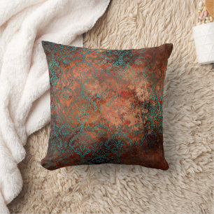 Copper Patina Rusted Damask  Cushion