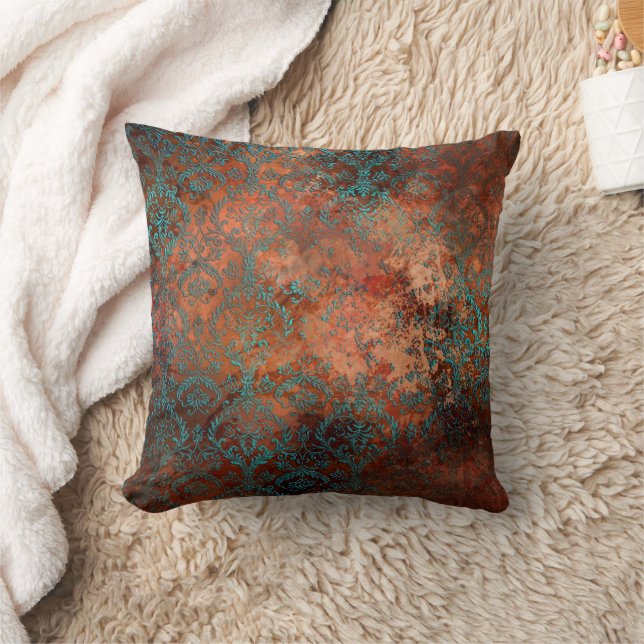 Copper Patina Rusted Damask  Cushion (Blanket)