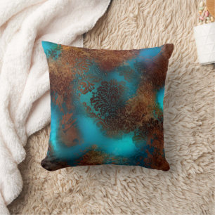 Copper Patina Rusted Damask Cushion