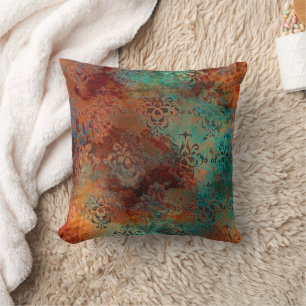 Copper Patina Rusted Damask  Cushion