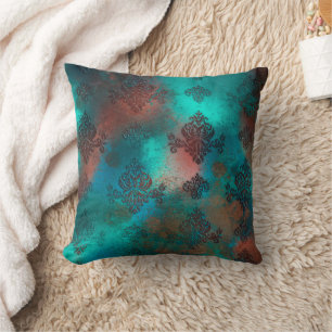 Copper Patina Rusted Damask Cushion