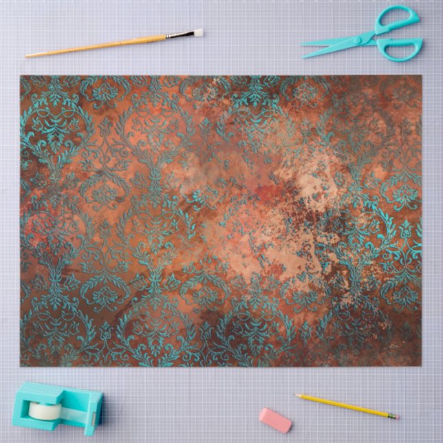 Copper Patina Rusted Damask  Tissue Paper (Craft)