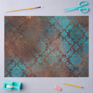 Copper Patina Rusted Damask Tissue Paper