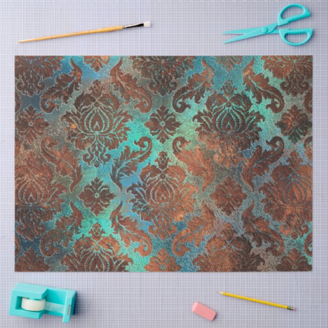 Copper Patina Rusted Damask  Tissue Paper (Craft)