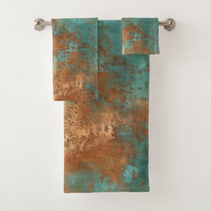 Copper Patina Rustic Metallic Bath Towel Set