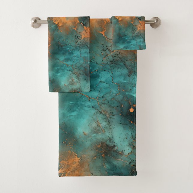 Copper Patina Rustic Metallic  Bath Towel Set (Insitu)