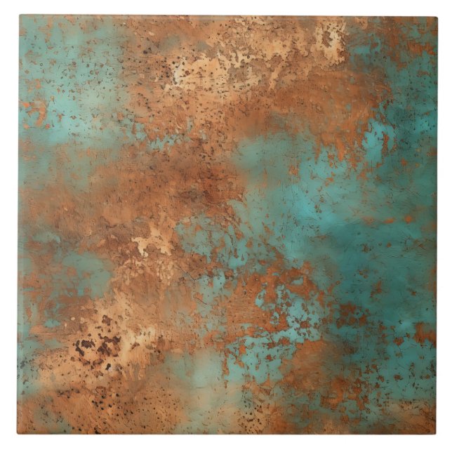 Copper Patina Rustic Metallic ceramic tile  (Front)